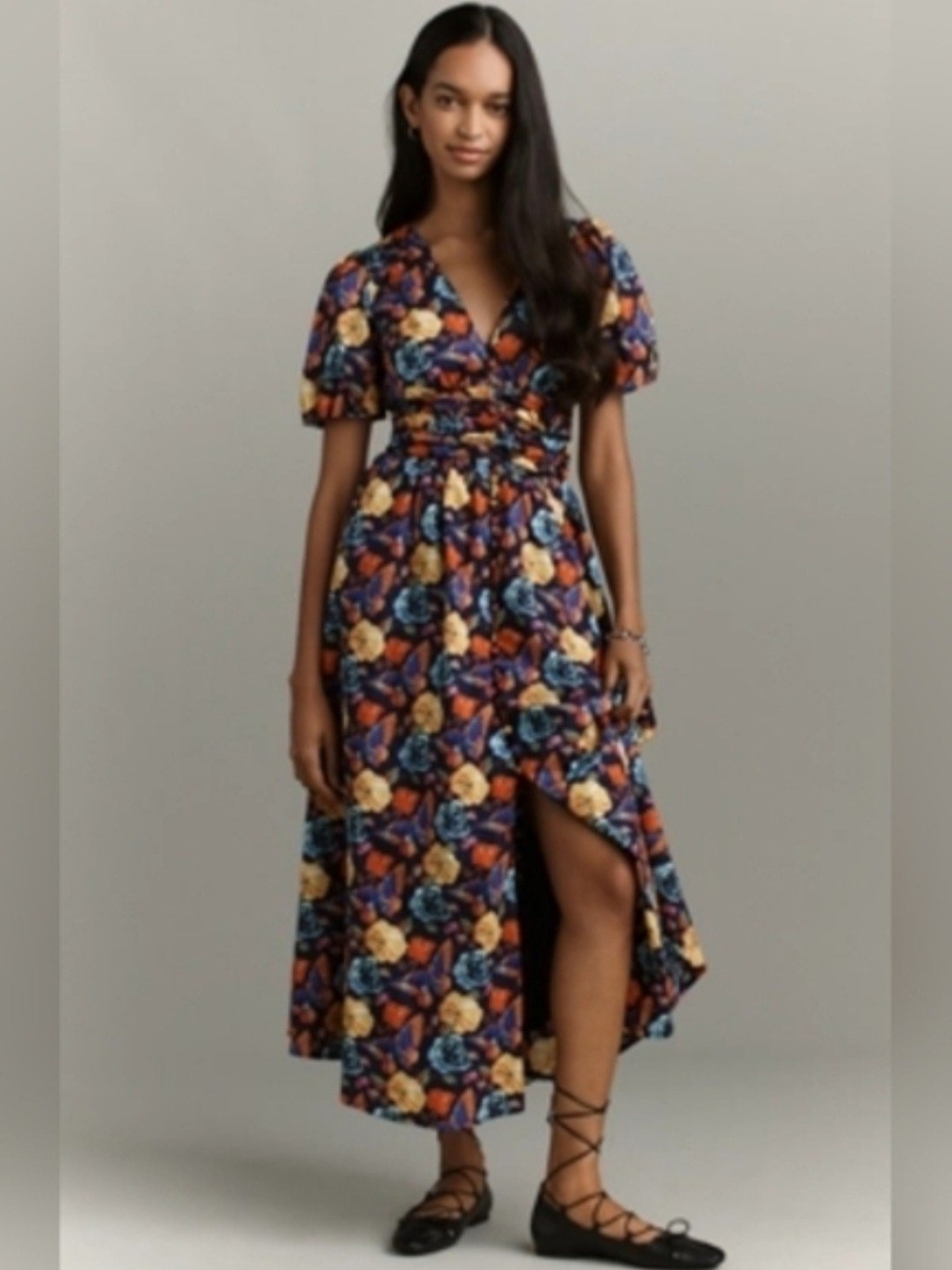 Anthropologie Katerina Floral/Navy Dress